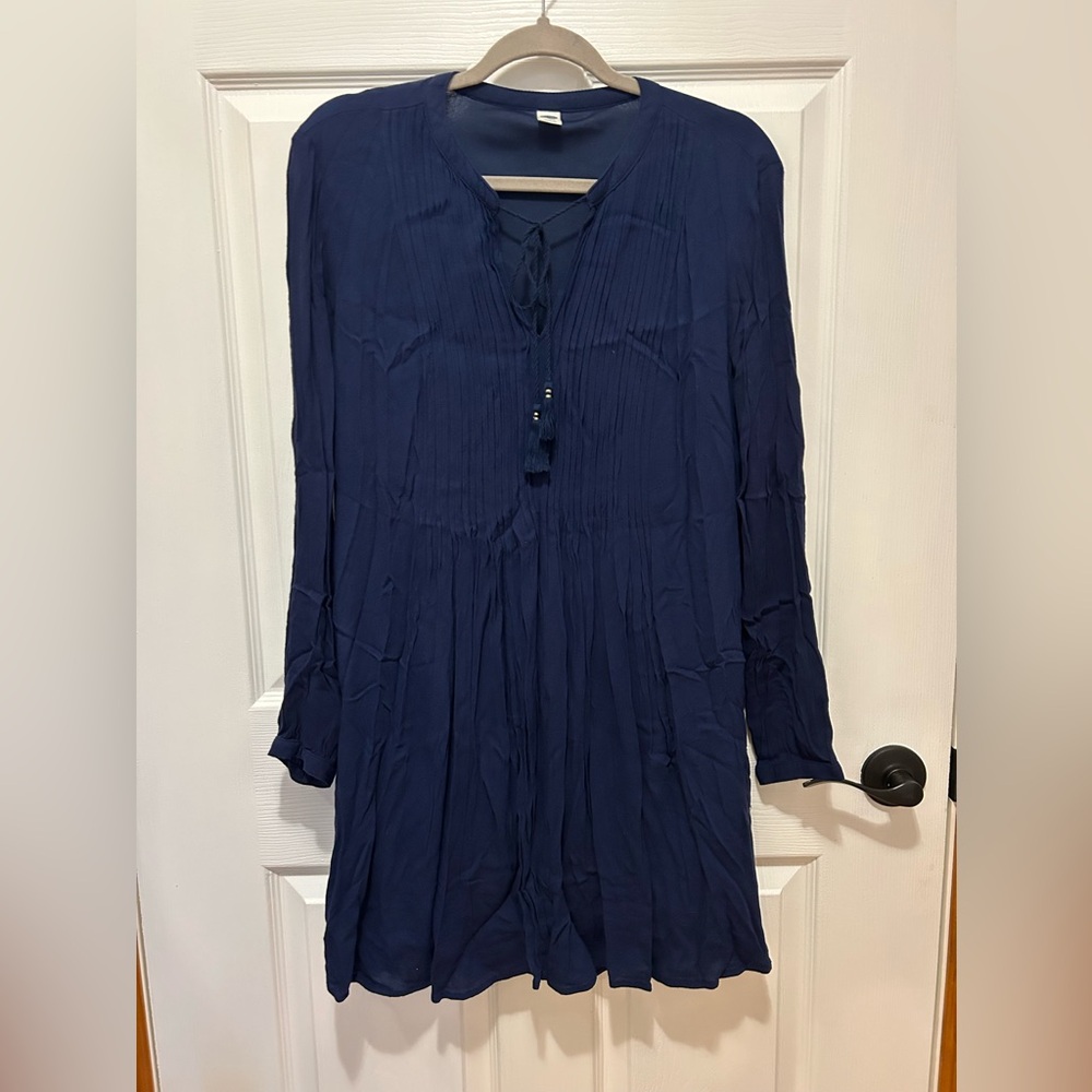 Old Navy Dark Blue Tassel-Tie Tunic Top/Dress Size M